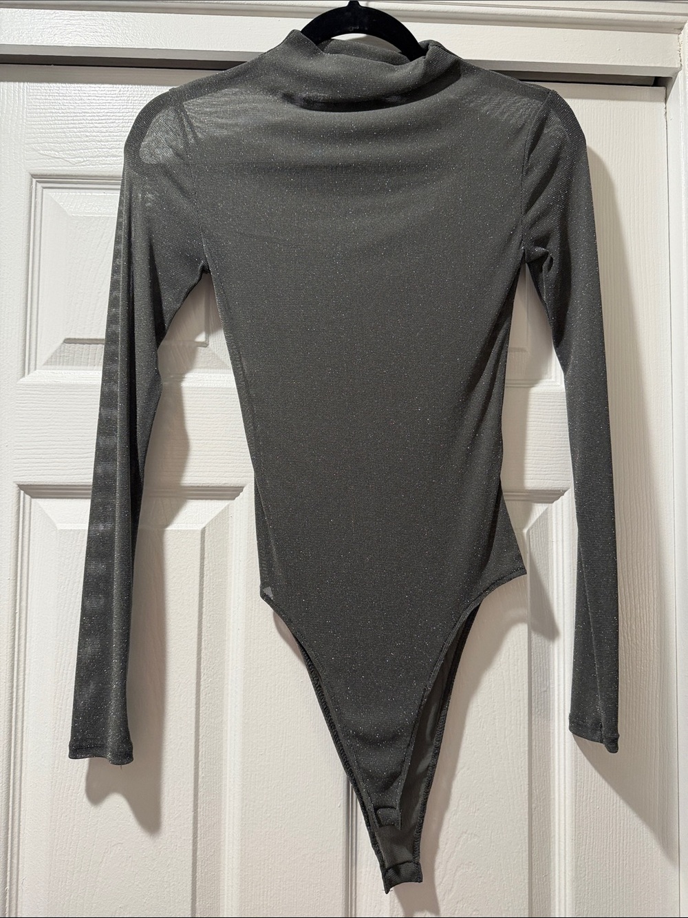 Zara Metallic Charcoal Mock Neck Bodysuit